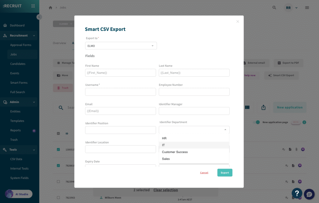 Bulk Export of candidates via Smart CSV exporter